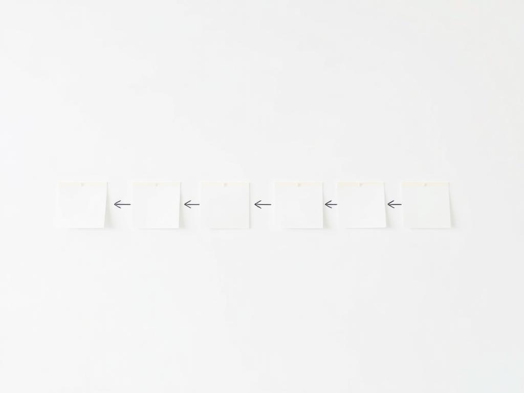 Sequência de post-its conectados por setas em um quadro branco
